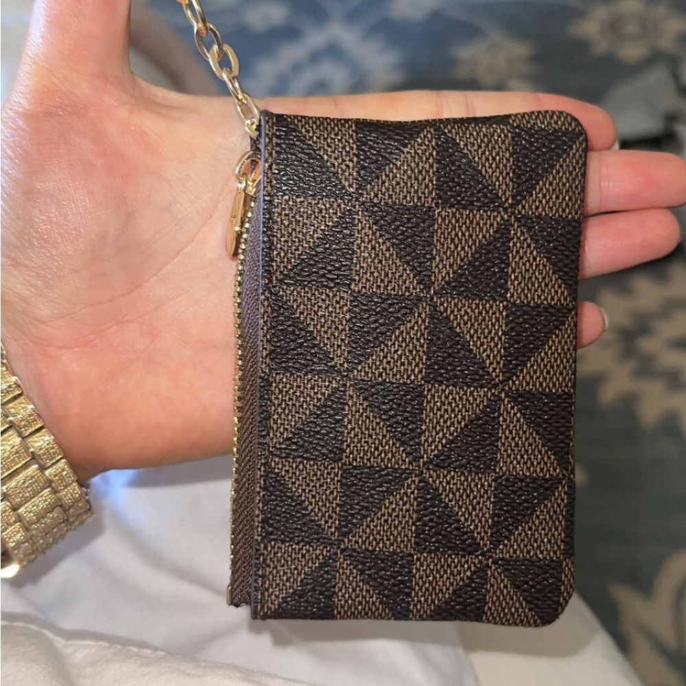 Geometric Pattern Brown Zip Pouch Wallet - image 2